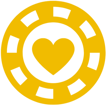 Teal outline of a poker chip with a heart in the center